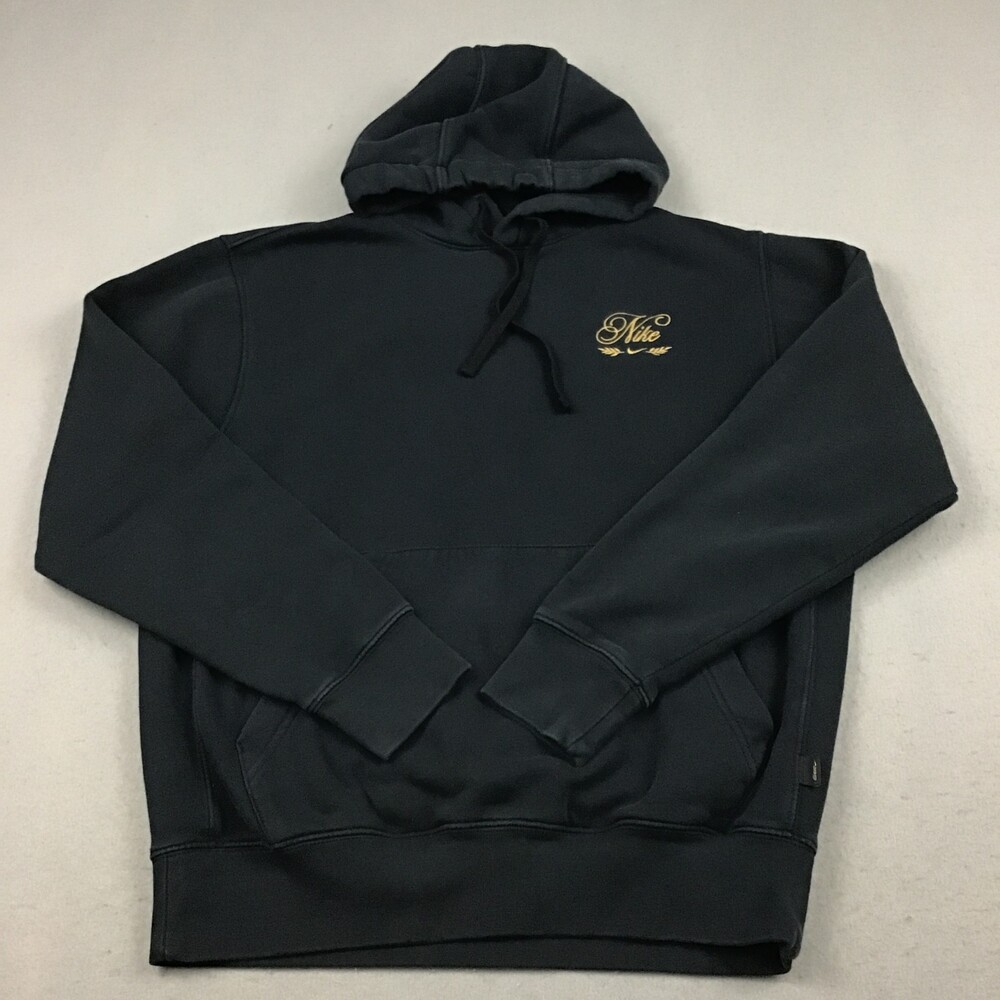 Nike Hoodie Men Small Black Solid Club Fleece Pullover Drawstring Sports S *